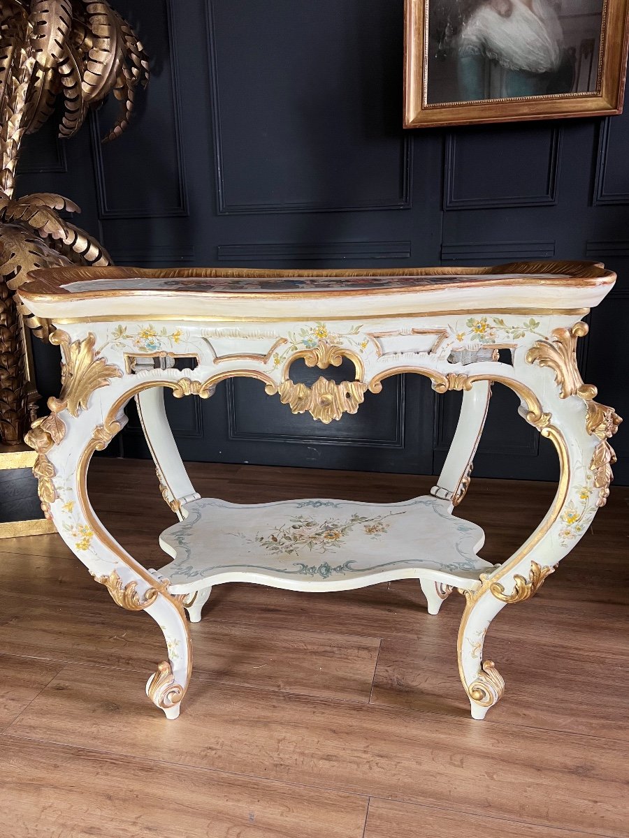 Table De Salon D’époque Napoléon III En Bois Peint De Style Louis XV Avec Plateau Amovible -photo-8