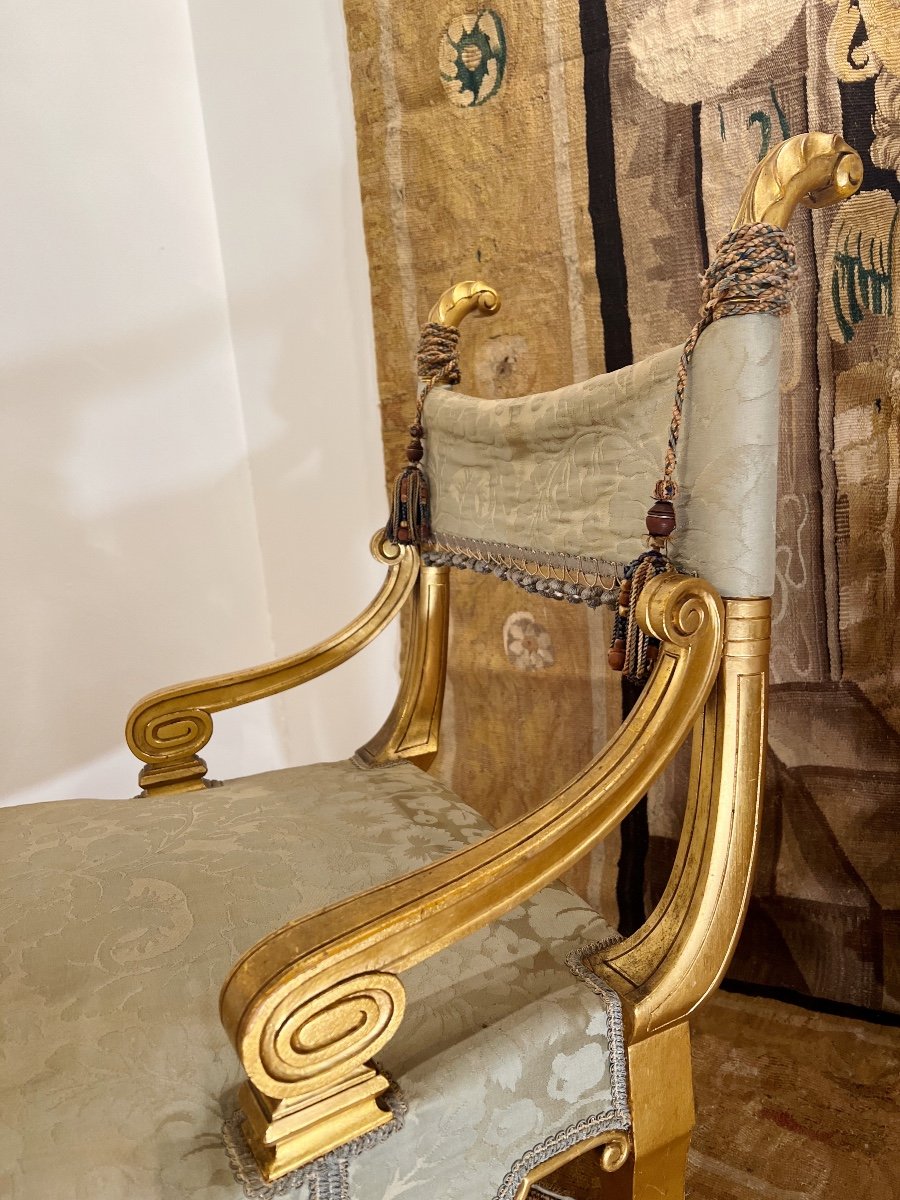 Napoleon III Fireside Chair In Golden Wood With Its Original Silk - Nineteenth-photo-1
