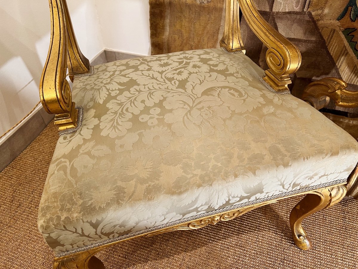 Napoleon III Fireside Chair In Golden Wood With Its Original Silk - Nineteenth-photo-4