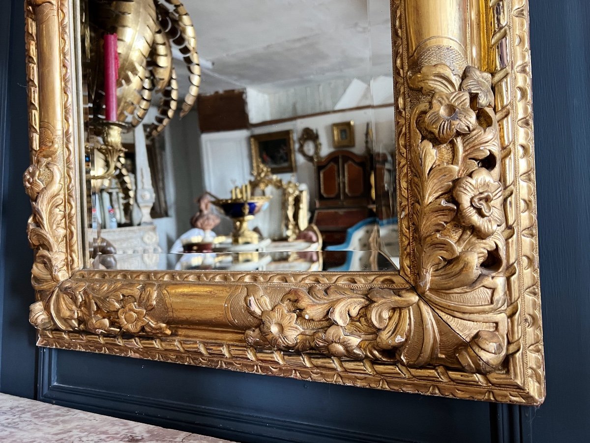 Italian Mirror From The Napoleon III Period In Golden Wood Decorated With A Baby Musician-photo-5