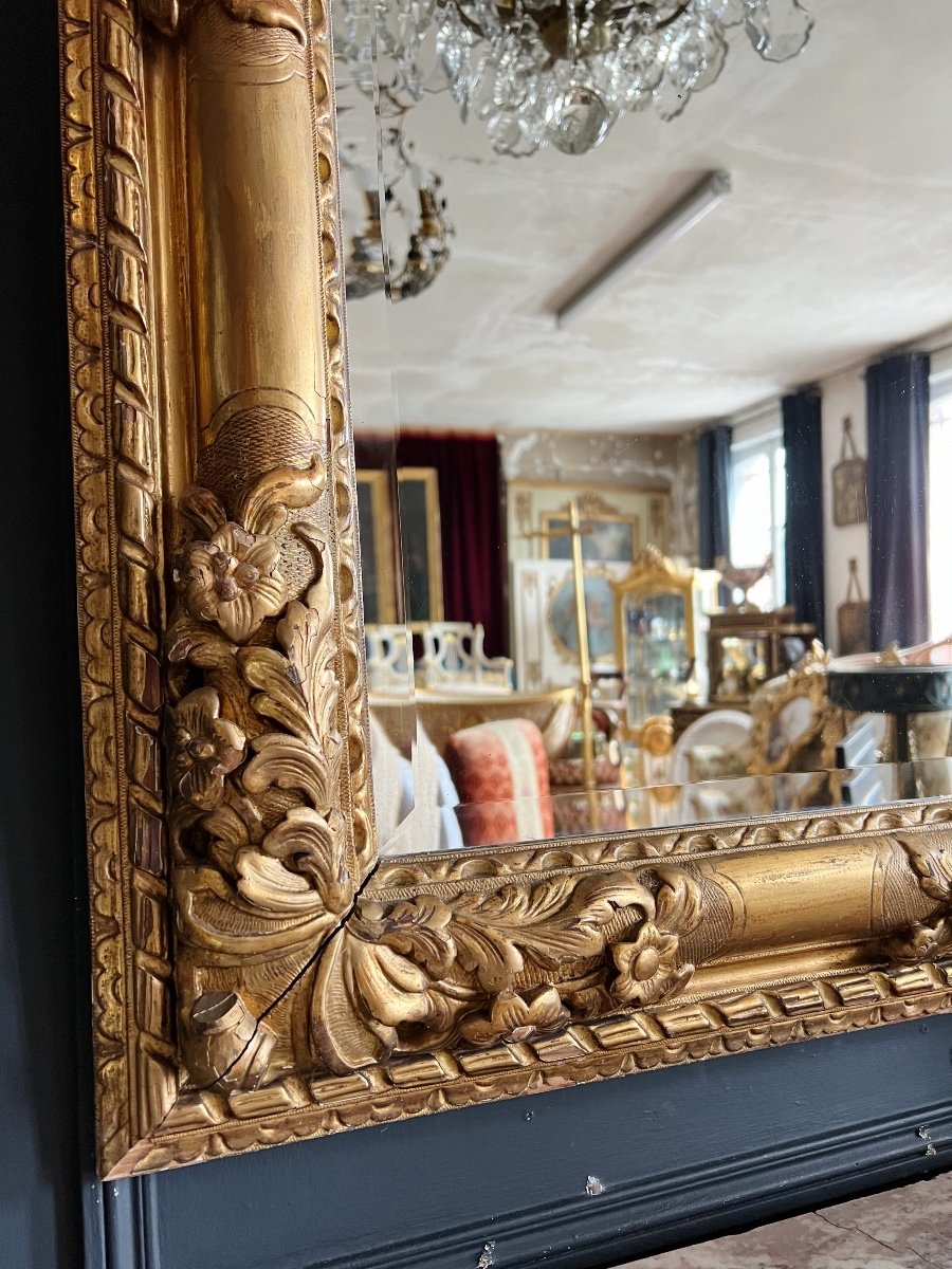 Italian Mirror From The Napoleon III Period In Golden Wood Decorated With A Baby Musician-photo-6