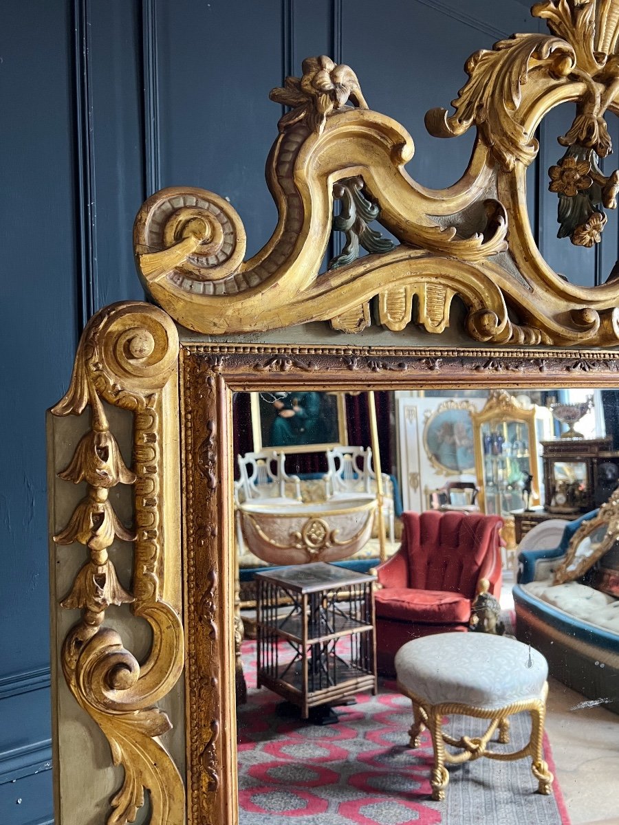 19th Century Italian Mirror In Golden And Painted Wood (h193xl125cm)-photo-4