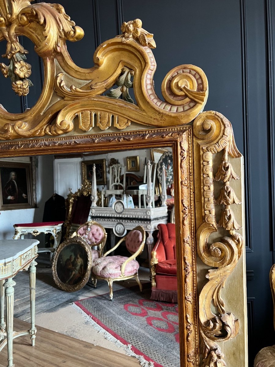 19th Century Italian Mirror In Golden And Painted Wood (h193xl125cm)-photo-1