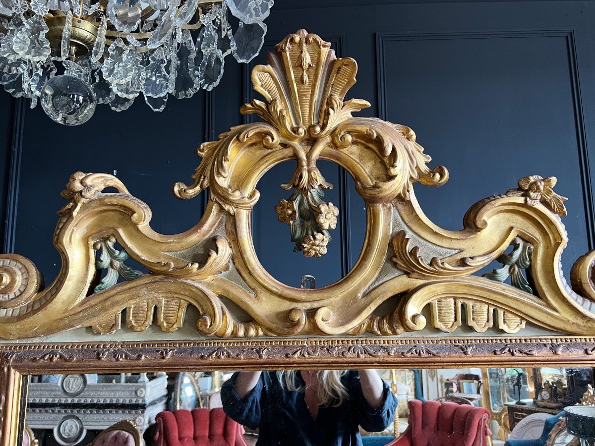 19th Century Italian Mirror In Golden And Painted Wood (h193xl125cm)-photo-4