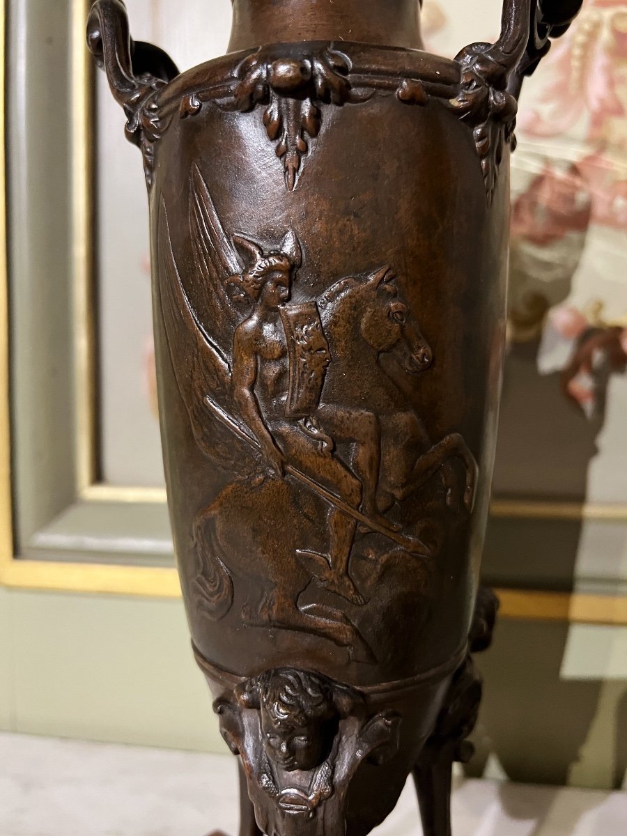 Paire De Vases En Forme D’amphore D’époque Napoléon III En Bronze Dans Le Goût De F.barbedienne-photo-2