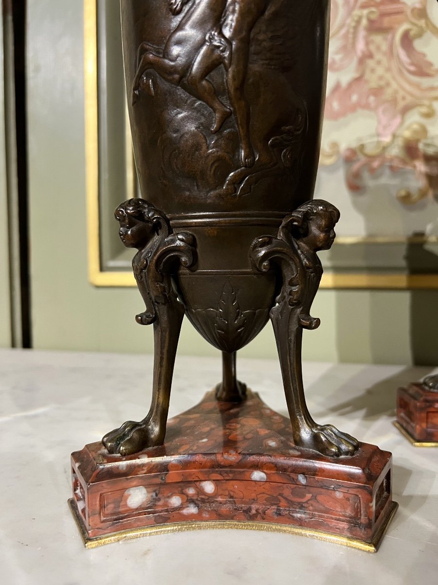 Paire De Vases En Forme D’amphore D’époque Napoléon III En Bronze Dans Le Goût De F.barbedienne-photo-4