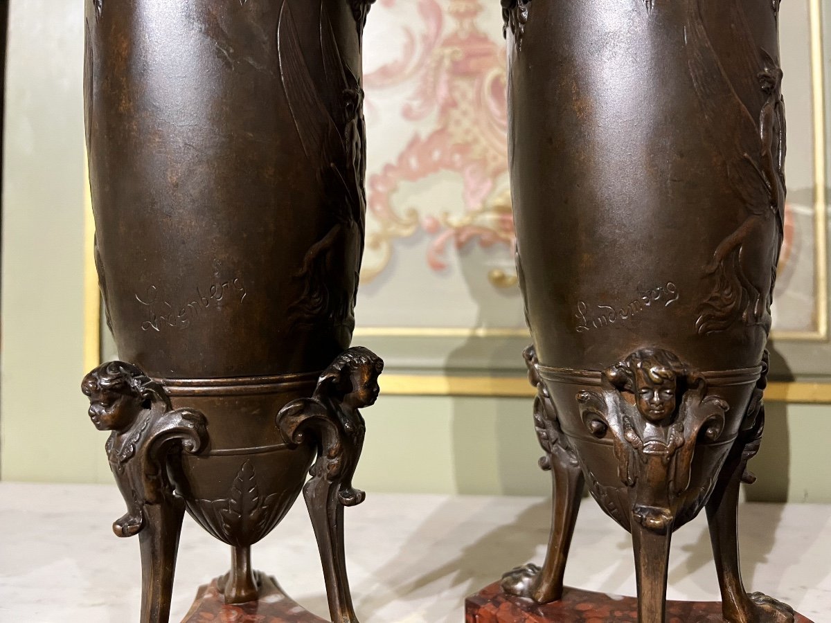 Paire De Vases En Forme D’amphore D’époque Napoléon III En Bronze Dans Le Goût De F.barbedienne-photo-5