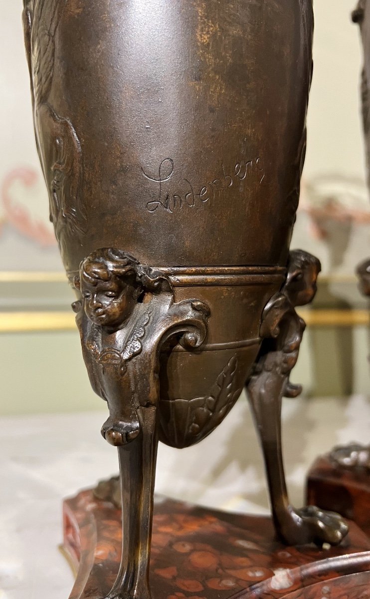 Paire De Vases En Forme D’amphore D’époque Napoléon III En Bronze Dans Le Goût De F.barbedienne-photo-6