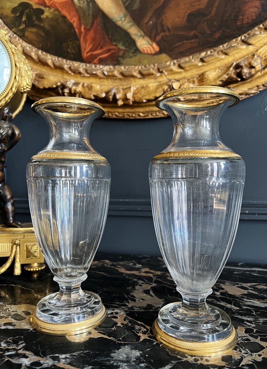 Bointaburet: Pair Of Nineteenth Vases In Restoration Style Baccarat Crystal-photo-2