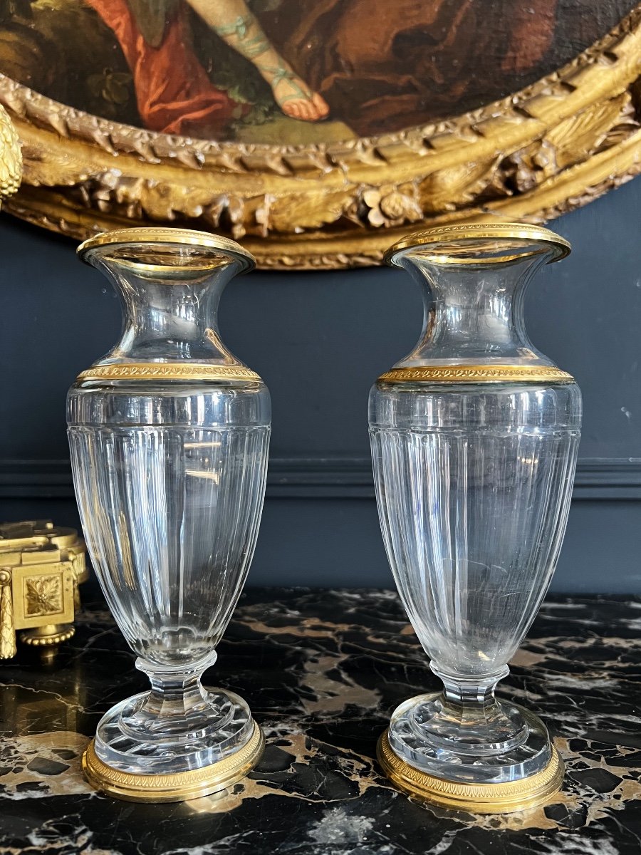 Bointaburet: Pair Of Nineteenth Vases In Restoration Style Baccarat Crystal-photo-3