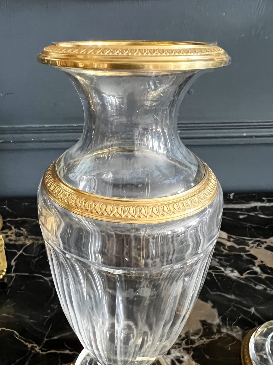 Bointaburet: Pair Of Nineteenth Vases In Restoration Style Baccarat Crystal-photo-3