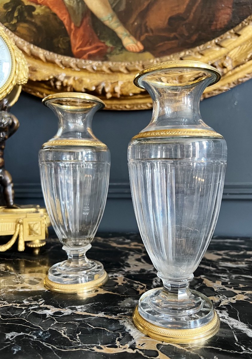 Bointaburet: Pair Of Nineteenth Vases In Restoration Style Baccarat Crystal