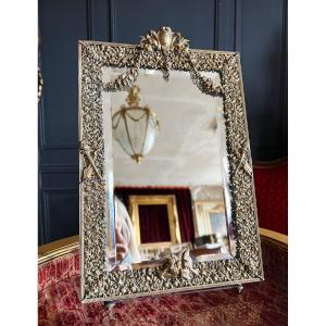 Napoleon III Period Psyche Mirror In Very Finely Chiseled Brass Louis XVI Style