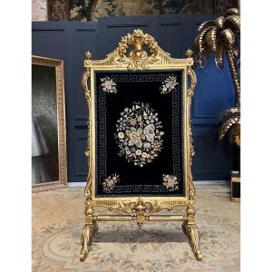 Napoleon III Period Firewall In Gilded And Carved Wood In Louis XV Style