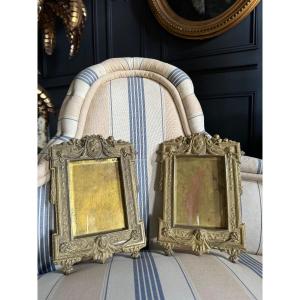 Pair Of Gilt And Chiseled Bronze Frames Decorated With Louis XVI Style Medallions