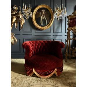 Napoleon III Period Chair / Marquise In Blackened Wood And Padded Fabric - 19th Century 