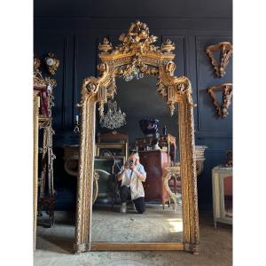 Miroir de cheminée d’époque Napoléon III en bois doré - XIXe siècle 