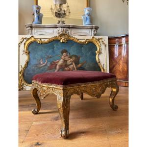 Tabouret de pied du XVIIIe en bois doré, Italie 