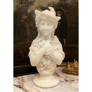 Buste En Marbre Du XIXe Représentant Un Jeune Homme Signé A.bombarda