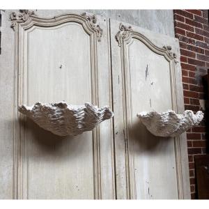 Pair Of Wall Sconces With Plaster Seashell Decorations From The 1980s—20th Century