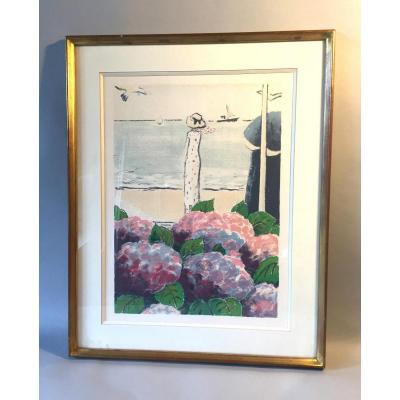 Lithograph Framed Under Glass Of "jean Pierre Cassigneul" 54 X 43 Cm