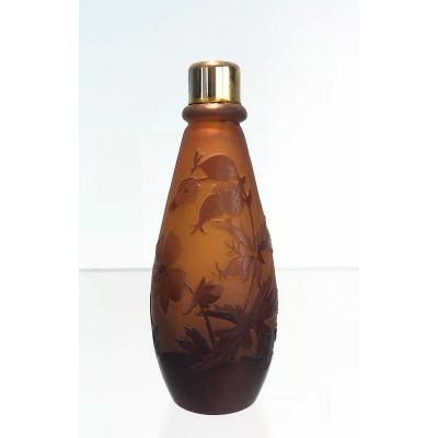 Émile Gallé: Glass Fragrance Vaporizer With Brown Background And Foliage Decor