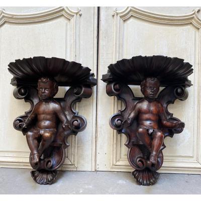 Paire D’appliques consoles Aux Putti D’époque Napoléon III 