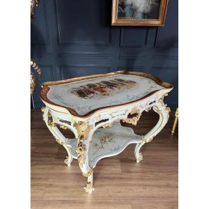 Napoleon III Period Living Room Table In Louis XV Style Painted Wood With Removable Top