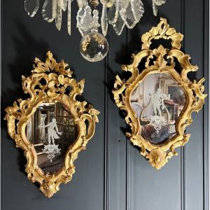 Pair Of 18th Century Italian Mirrors In Golden Wood Louis XV Style