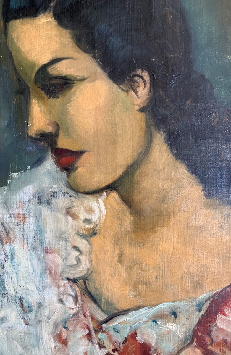 L’espagnole Par José Palmeiro école De Paris époque art déco -photo-4