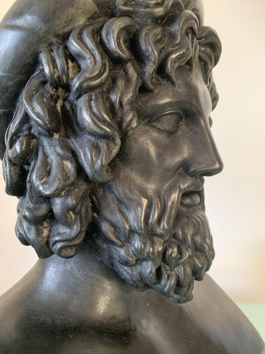 Large Patinated Bronze Plaster Bust Of Aesculapius, Roman God Of Medicine, Late 19th Century-photo-3