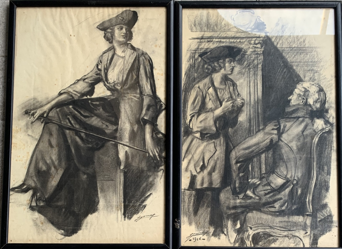 Lucien Jonas Pair Of Charcoal Pencils 