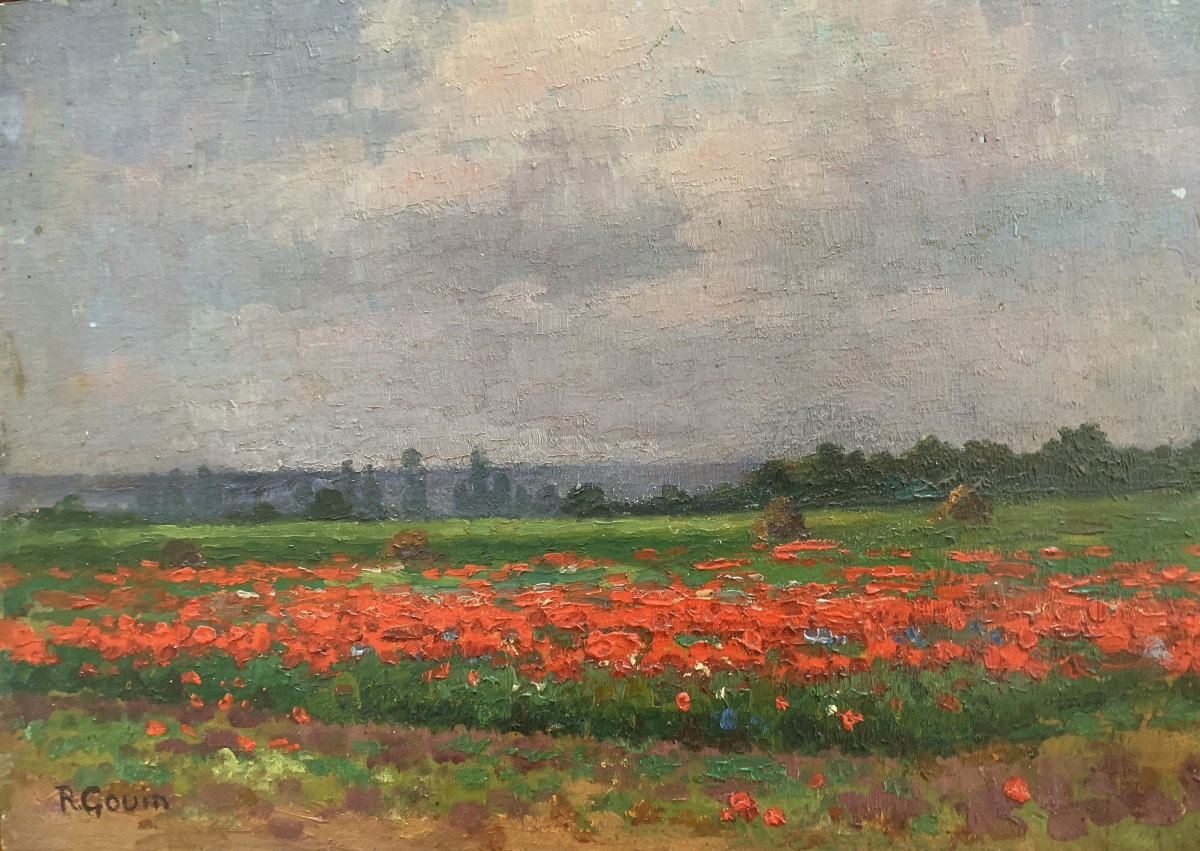 René Albert Raphaël Gouin French Impressionist Oil Landscape, The Cockle Field