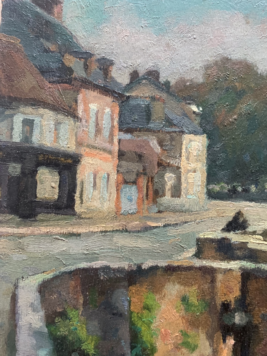 Chartres 1938 Oil On Panel By René Albert Raphaël Gouin-photo-3