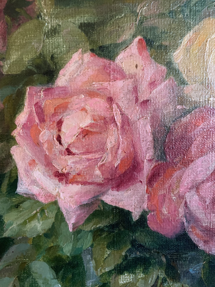 Pierre Garnier (1847 - 1937)  école lyonnaise Roses nature morte"-photo-2