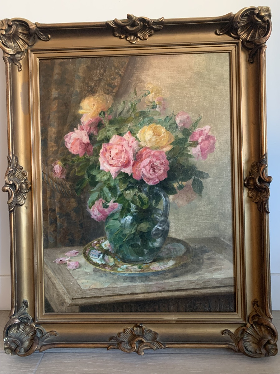 Pierre Garnier (1847 - 1937)  école lyonnaise Roses nature morte"