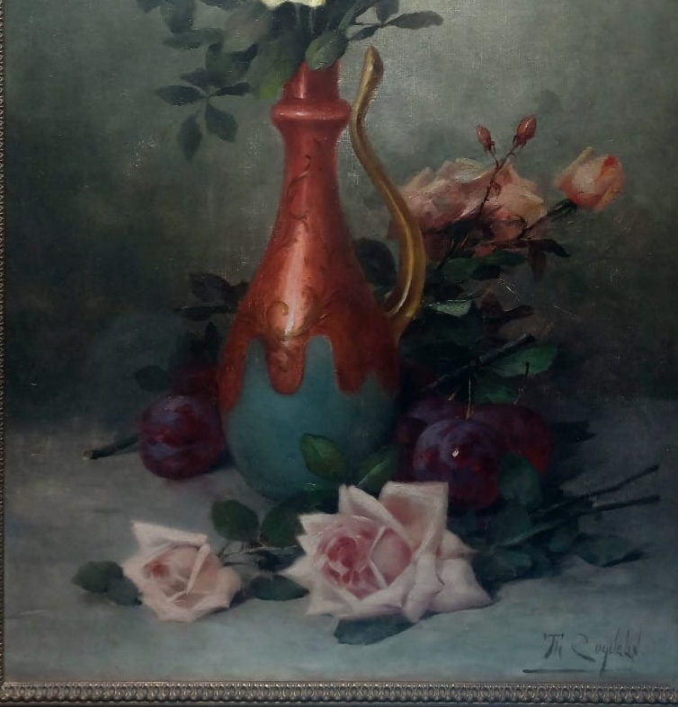 Théodore Ange COQUELIN Nature morte aux roses et aux prunes-photo-3