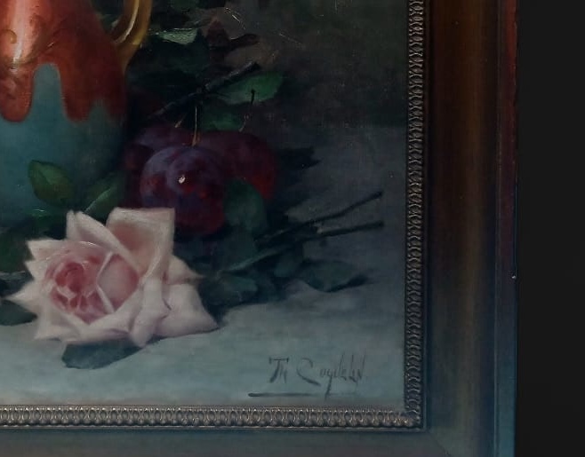 Théodore Ange COQUELIN Nature morte aux roses et aux prunes-photo-4