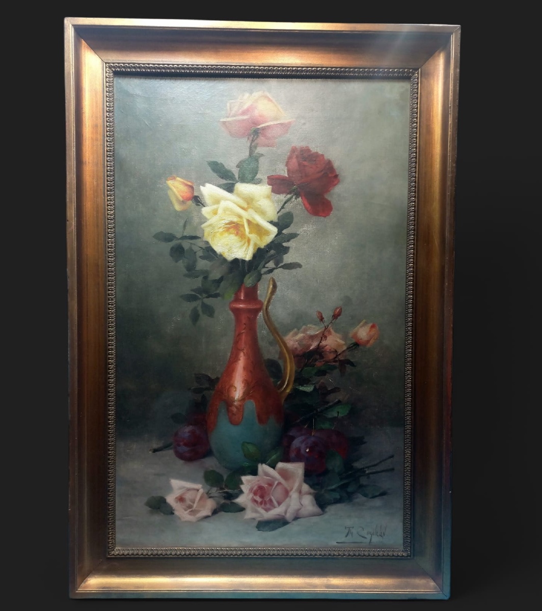 Théodore Ange Coquelin Still Life With Roses And Plums