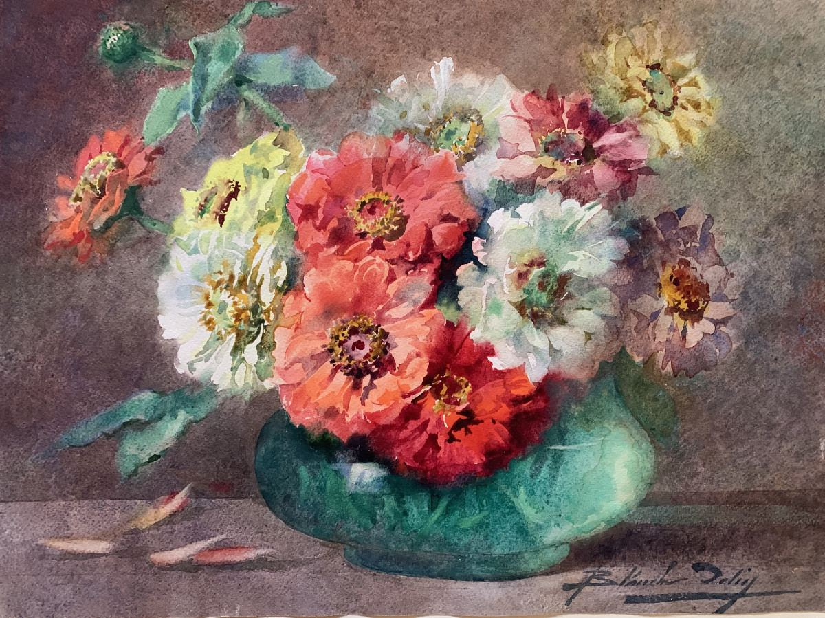 Blanche Odin bouquet de Zinnias 