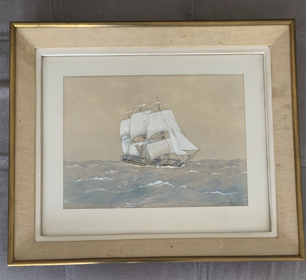 Sandy-hook, Three-masted Ship In Rough Seas, Marine Painter -photo-2
