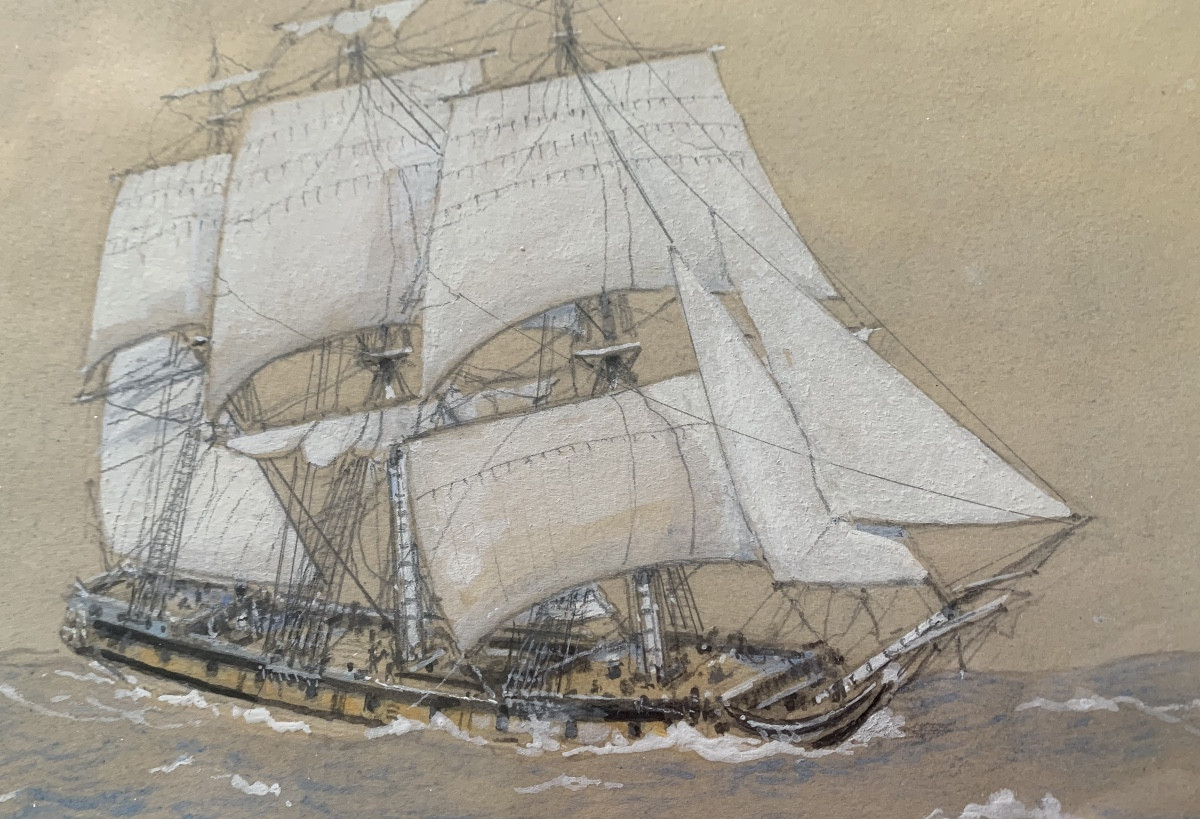 Sandy-hook, Three-masted Ship In Rough Seas, Marine Painter -photo-4