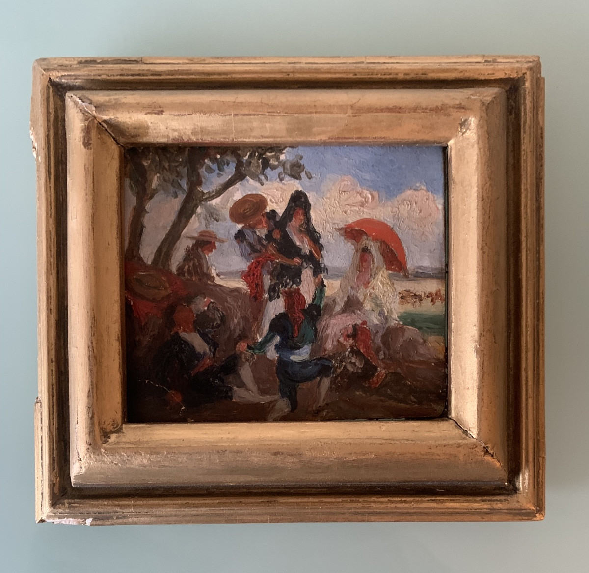 Petit tableau début du XX siècle réunion en Andalousie 