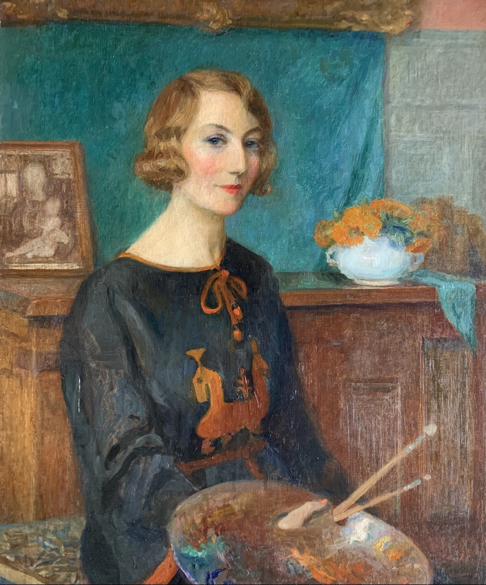 Autoportrait du peintre dans son  atelier grand format 