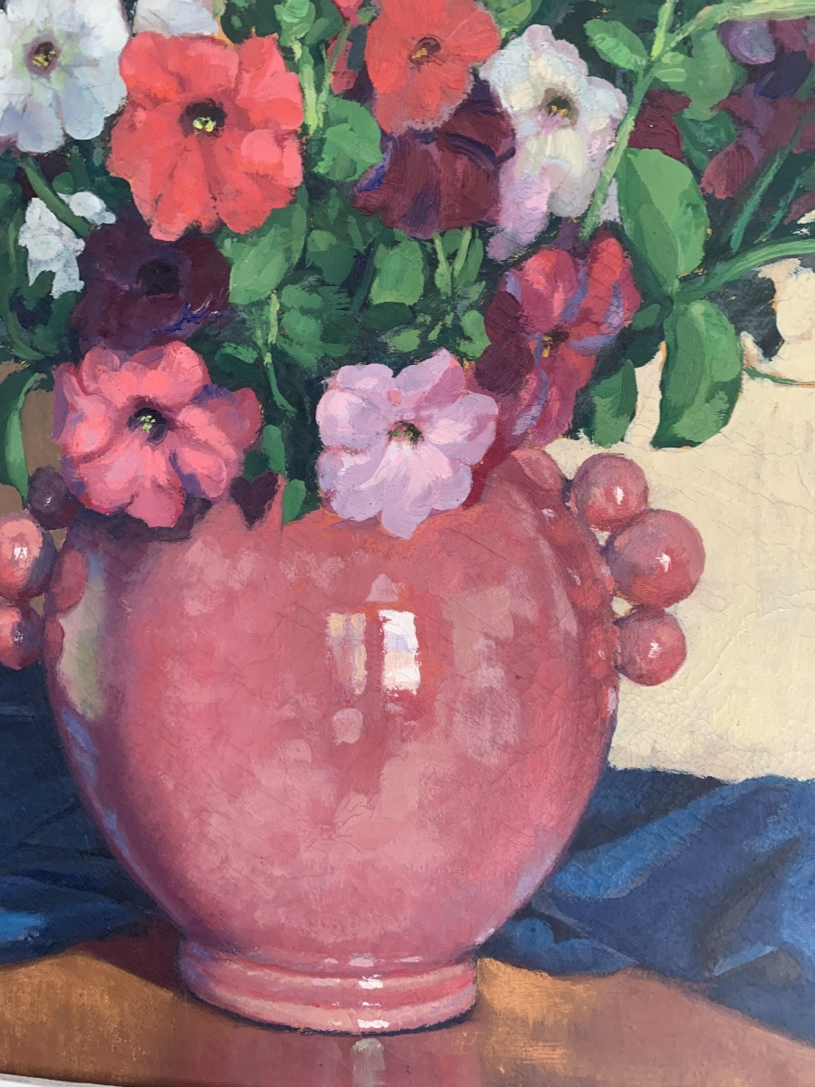 Paul Léon BLÉGER Peintre Alsacien bouquet de primevères grand format -photo-2