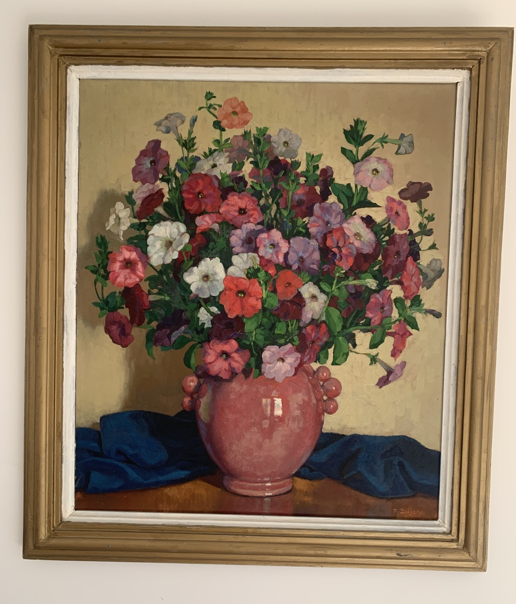 Paul Léon BLÉGER Peintre Alsacien bouquet de primevères grand format -photo-3