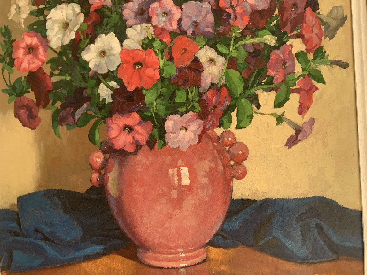 Paul Léon BLÉGER Peintre Alsacien bouquet de primevères grand format -photo-2