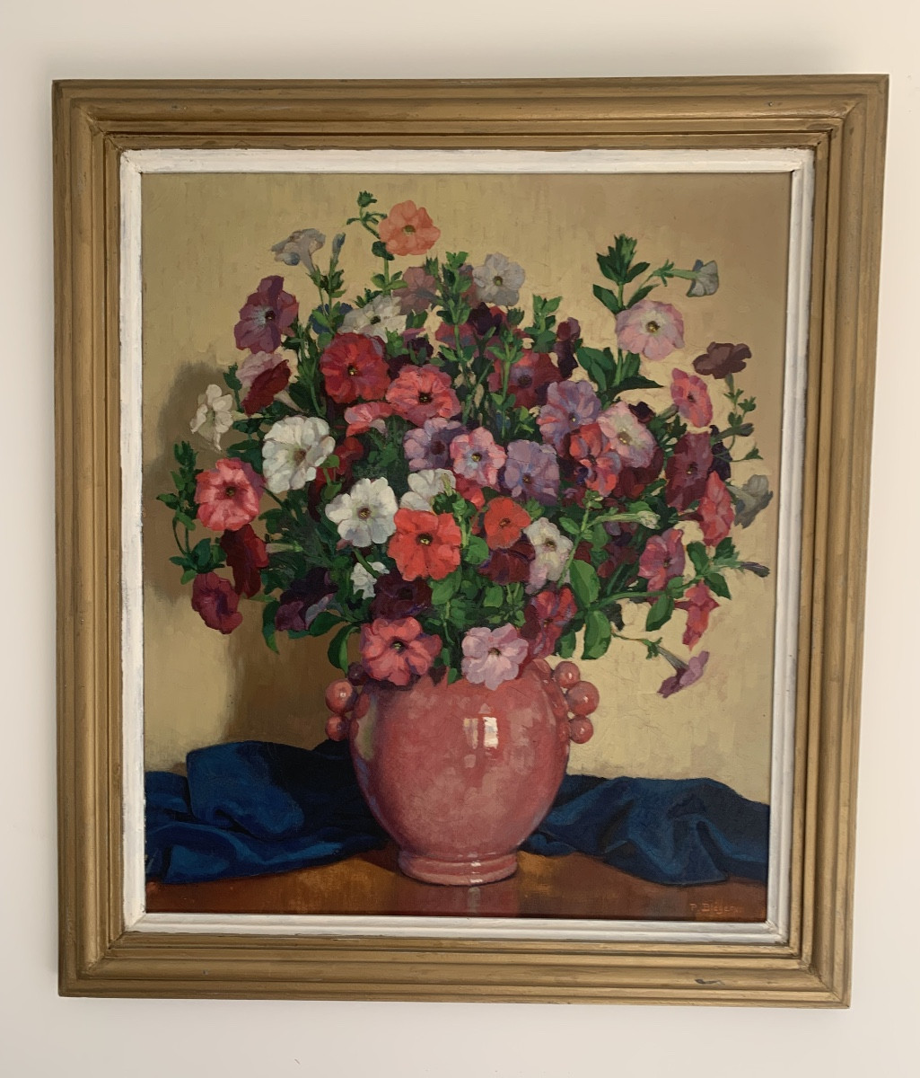 Paul Léon BLÉGER Peintre Alsacien bouquet de primevères grand format 