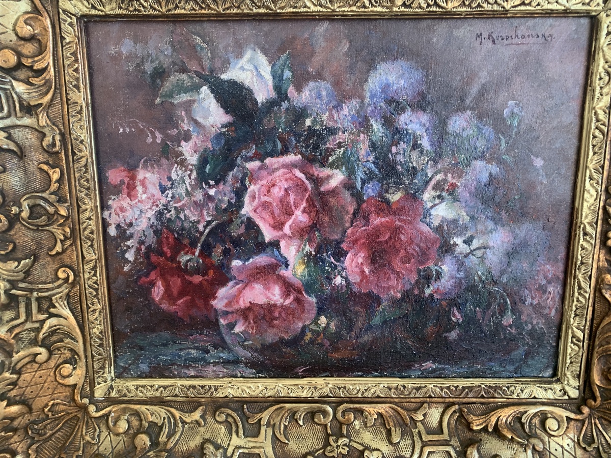 MICHEL KOROCHANSKY (1866-1925) nature morte aux roses et chandons-photo-2