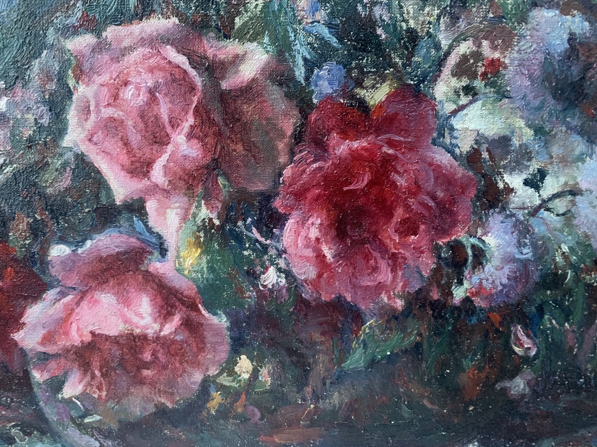 MICHEL KOROCHANSKY (1866-1925) nature morte aux roses et chandons-photo-4